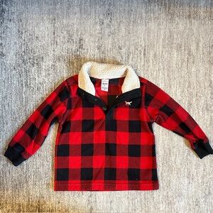 Red and Black Fleece Plaid Pullover with Sherpa Collar